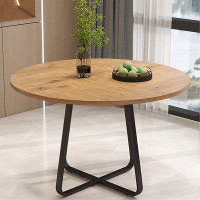 Table de salle à manger ronde de 43,3 po pour 4 à 6 personnes, plateau de table en bois aggloméré avec pieds en métal robustes, table de cuisine moderne avec base en forme de X, assemblage facile, grande table ronde pour la salle à manger, le salon et l'appart