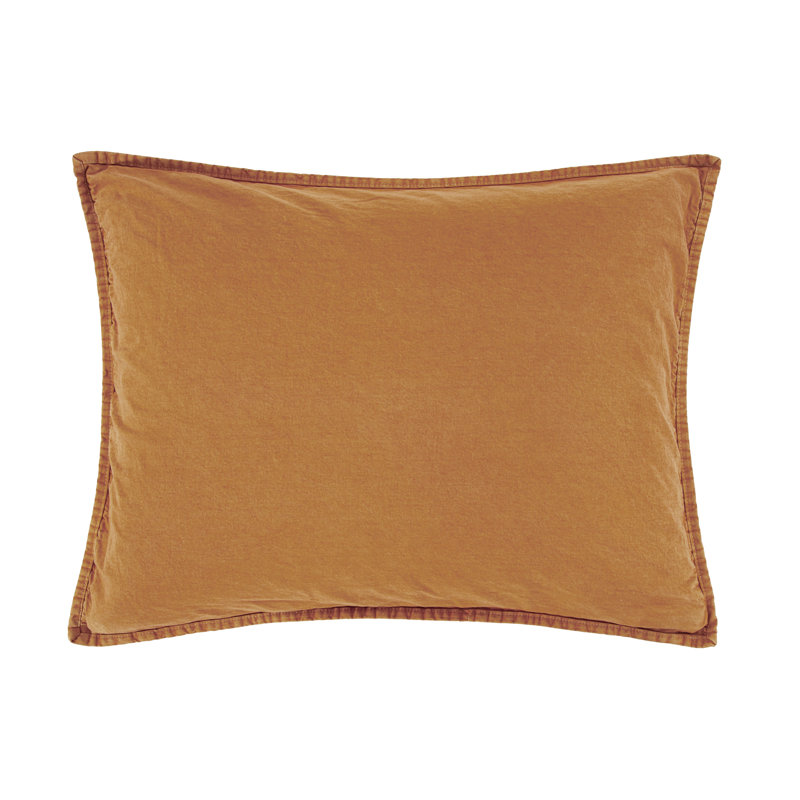 Stonewashed Cotton Canvas Solid Color Classic Chic Casual Modern Rustic Pillow Sham, Terracotta, Standard/Twin
