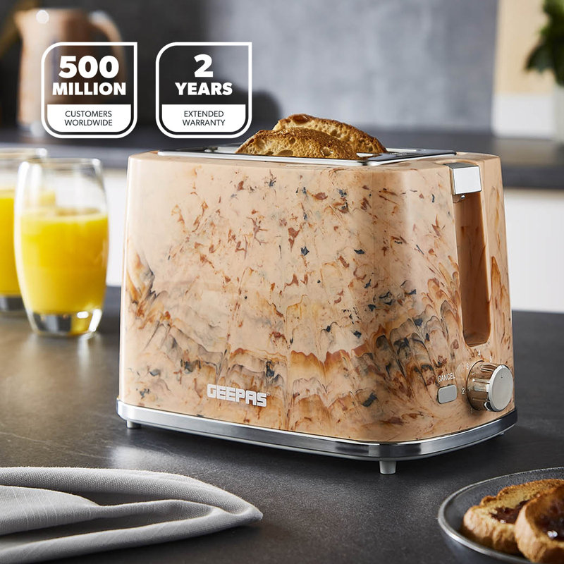 GEEPAS 2 Slice Toaster | 7 Browning Levels Cancel Defrost Reheat | For Thin Small Bread Slice, Removable Crumb Tray Cool Touch Housing High Lift | Space-Saving Design | 2 Yr Warranty 900W Skye