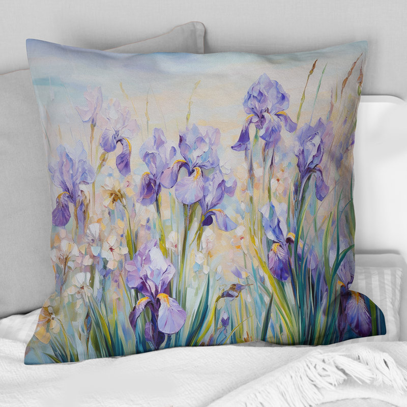 Coussin décoratif imprimé de fleurs mauves à motif de fleurs mauves