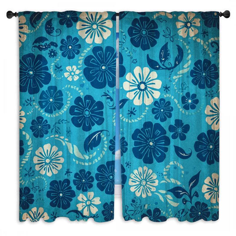 Rideaux de fenêtre à motif floral bleu et fleurs obscurcissant - 2 panneaux, 80in x 61in - 2 panels