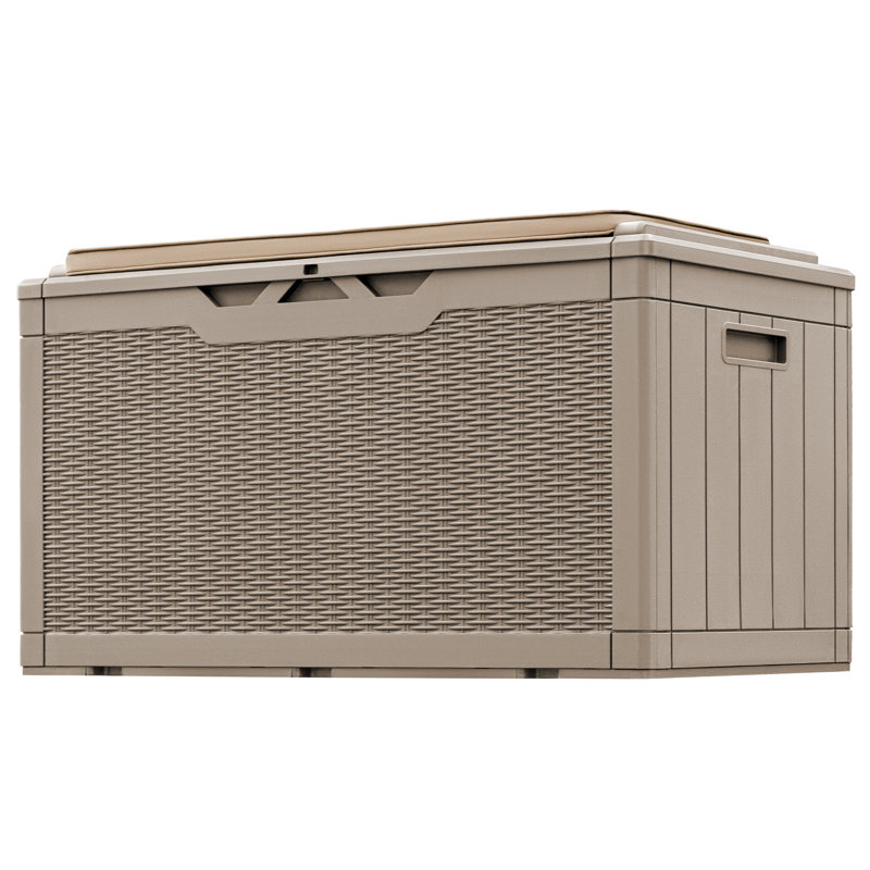 Furmax 100 Gallons Plastic Lockable Deck Box With Cushion, Beige