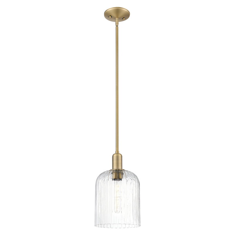Downtown Urban - Voile de mariée - Mini-luminaire suspendu 1 tige, H 13,25 po x l 8 po x P 8 po, Clair, Laiton brossé