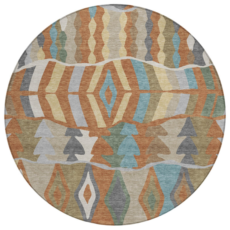 Machine Washable Indoor/Outdoor Chantille ACN2844 Lodge Rug, Rust, 8' Round