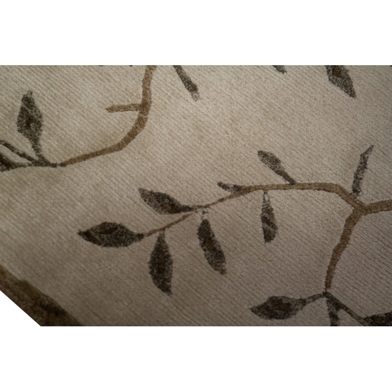 Hand-Knotted High-Quality Beige and Green Area Rug