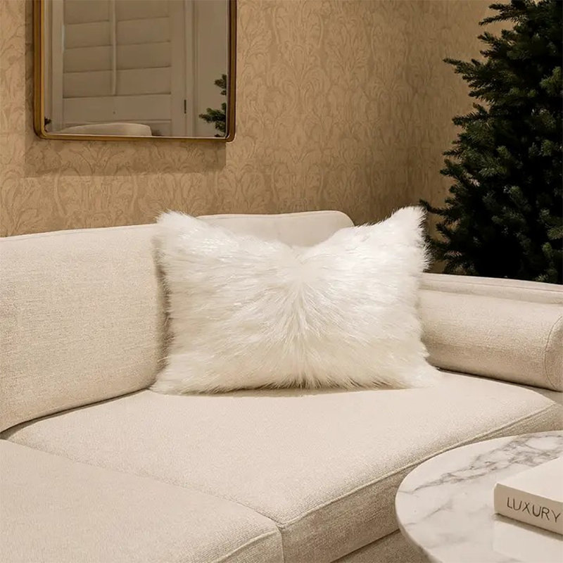 Faux Fur Throw Pillow, White