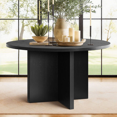 52 Inch White Oak Veneer Round Pedestal Dining Table