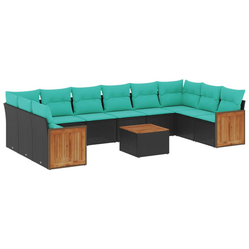  Ensemble de canapé de patio 11 pièces avec coussins en rotin de polyester noir