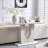 Light Finish Narrow Console Table, 55" Behind Couch Sofa Table with Faux Marble Pattern Top & U-Shaped Base for Entryway Hallway-1078752246