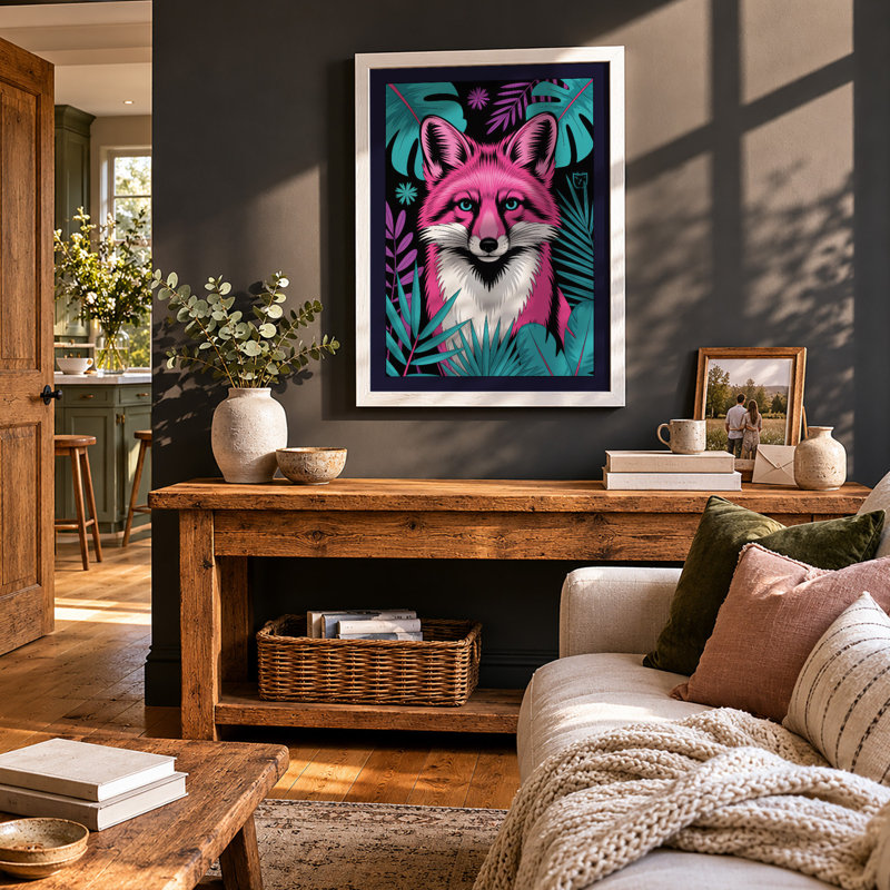 Magenta Fox Head Modern - Framed Print, A2 - 59.4 x 42.0 cm, White