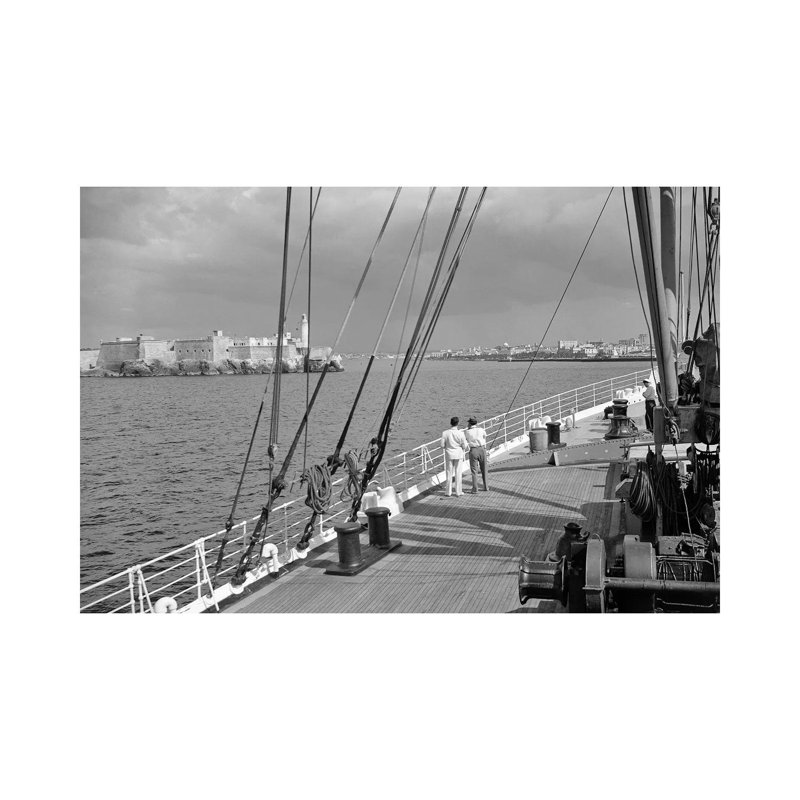 1930s-1940s Two Men On Deck Of Steamer Ship Coming Into Havana Harbor Cuba - Wrapped Canvas Print, 20.32 cm H x 30.48 cm W