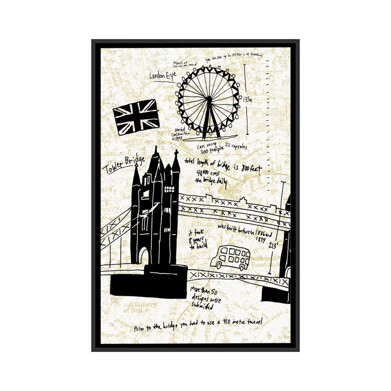 « london gold i », impression sur toile, H 26 po x l 18 po x P 1,5 po, Toile avec cadre noir, Pas de tapis