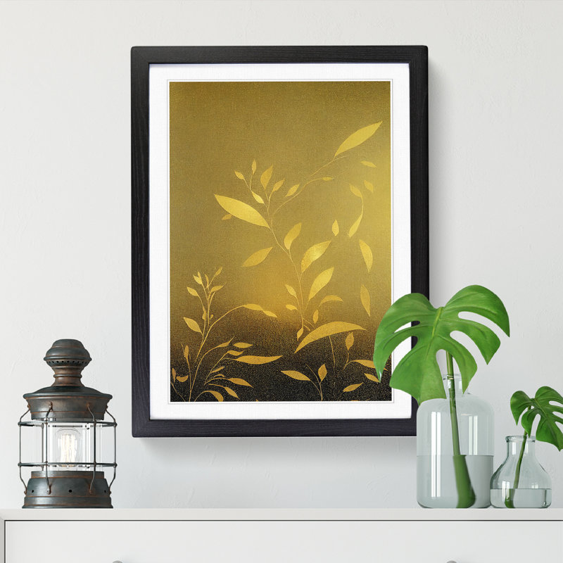 Leaf Print Gold - Picture Frame Print, Black, 64cm H x 46cm W x 2cm D