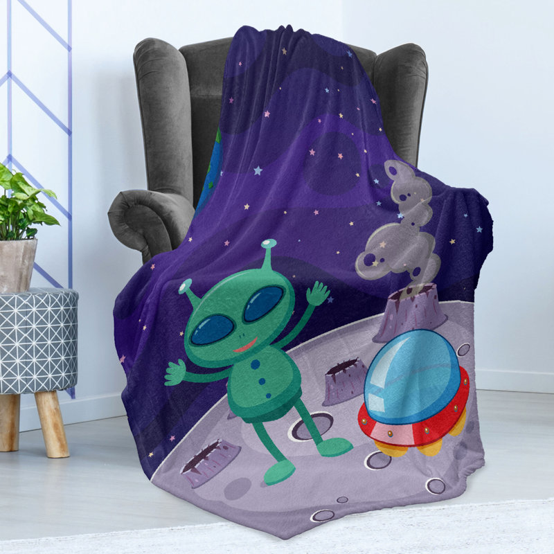 Ambesonne Alien Fleece Throw Blanket Vertical Shot Space Setting Multicolor