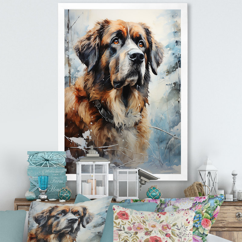 Saint Bernard Serenity IV sur toile, H 32 po x l 24 po x P 1 po, Cadre simple blanc