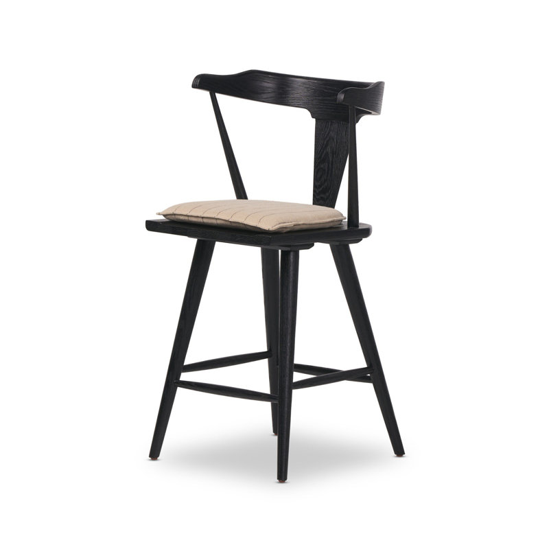 Garth Solid Wood Bar Stool, Counter Stool (25.21" Seat Height), Lavon Flint/Linen Blend, Black Oak