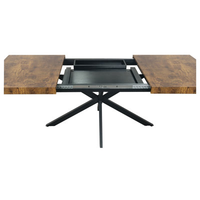 Retro Rectangular Stretch Dining Table, Black Brown MDF and Metal Frame, Seats 6