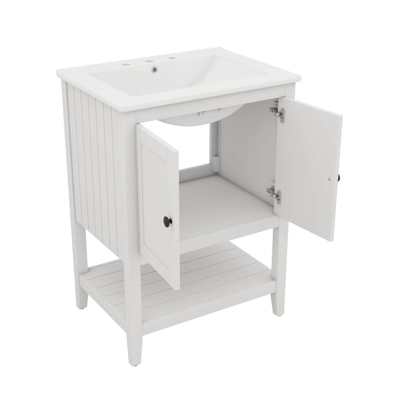 Lavabo de salle de bain moderne élégant en céramique 24 po avec tablette ouverte