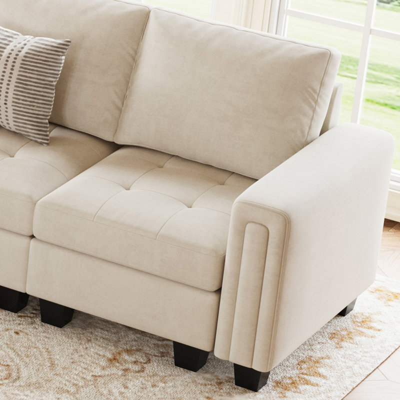 Eyram 23.6'' Wide Velvet Armless Chair, Single Chair Module for Sectional Sofa, Beige Velvet