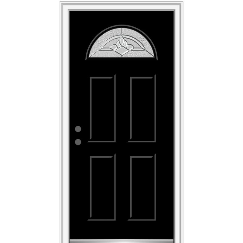 Porte d'entrée pré-suspendue en fibre de verre 1/4 panneau 4 panneaux Grace Grace, H 80 po x l 34 po x P 1,75 po, Noir