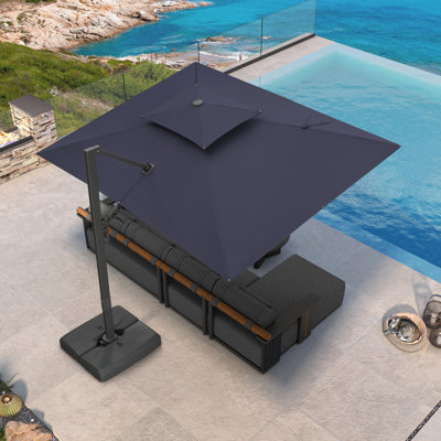 108'' x 144'' Rectangular Large Cantilever Outdoor Aluminum Offset Beige Umbrella with Base and 360-degree Rotation