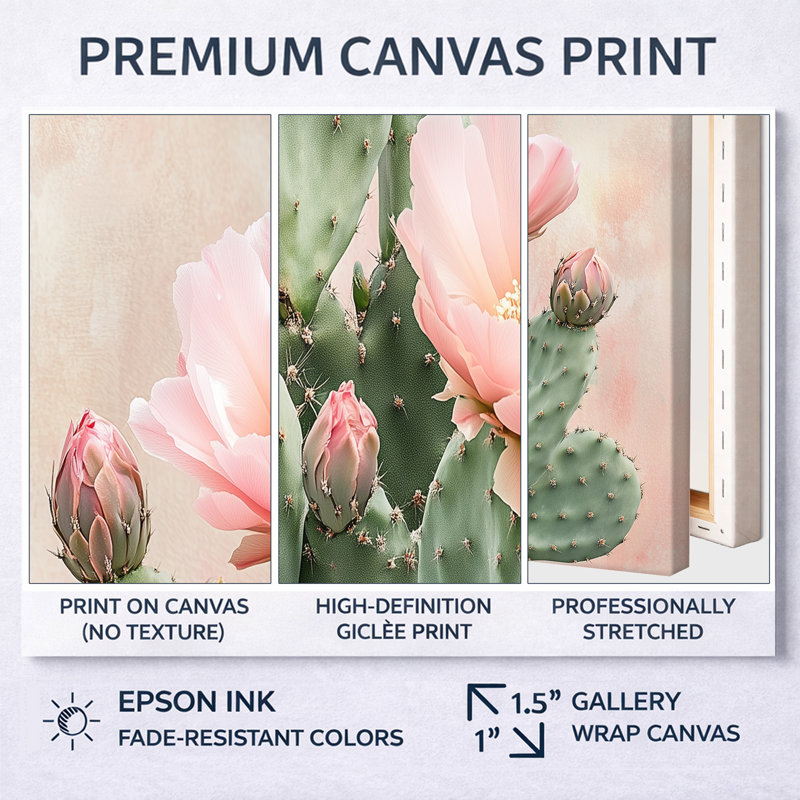Œuvre d'art sur toile rose Blush Cactus Desert Bloom II, H 30 po x l 40 po, Black Picture Framed