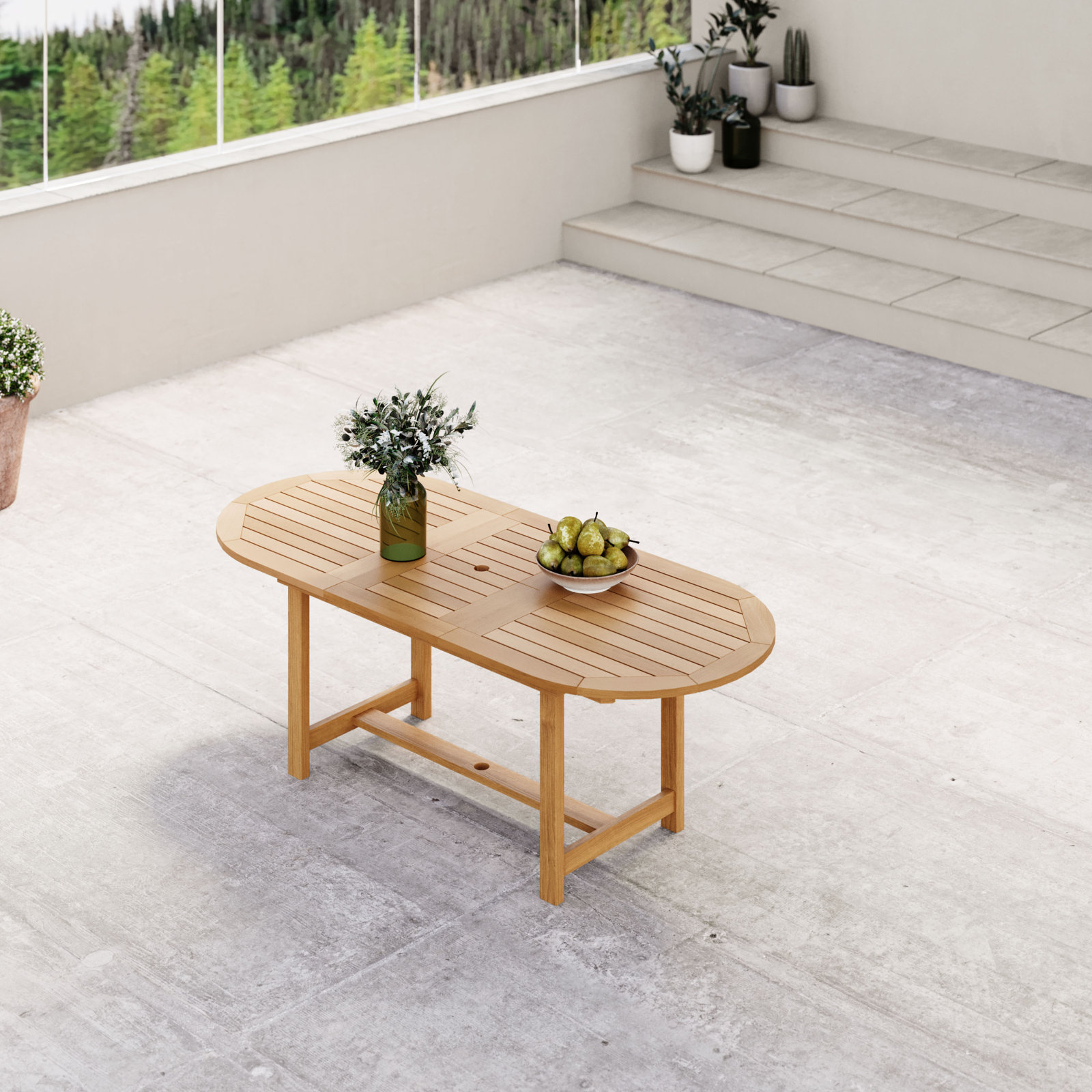 Alyisa 63" Extendable Eucalyptus Patio Dining Table, Light Wood