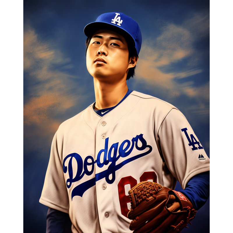 "Shohei Ohtani 8" sur toile, H 32 po x l 26 po