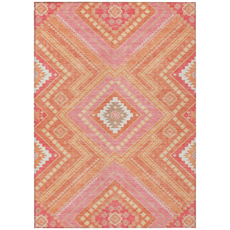 Solene Coral Washable Indoor-Outdoor Rug - , 5' x 7'6"