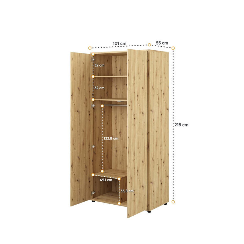 Alacia 2 Door Manufactured Wood Wardrobe, Oak