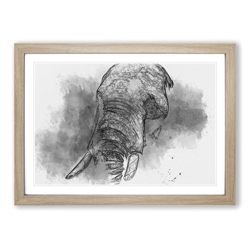 African Elephant in Abstract - Picture Frame Graphic Art Print on MDF, Oak Framed, 27cm H x 36cm W x 2cm D