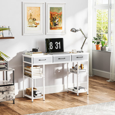47" Small Computer Desk, Writing Desk with Fabric Drawers,Study Table with Adjustable Shelves by Ebern Designs