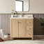 Newel 36 po Meuble-lavabo autoportant à simple cuve en chêne blanc avec plateau en quartz de Carrare