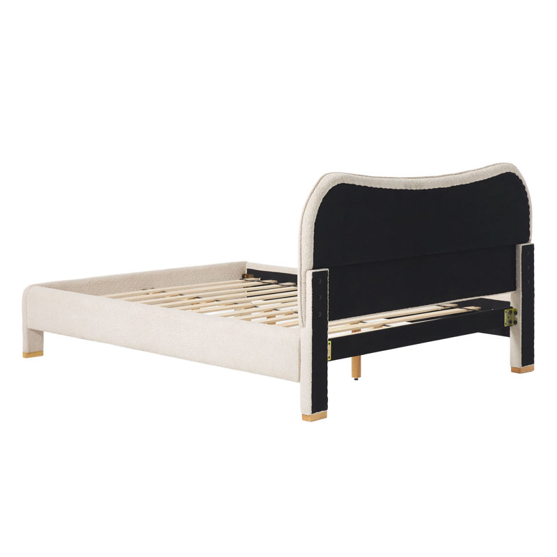 Sitarski Modern Curved Upholstered Bed, Ivory, Queen