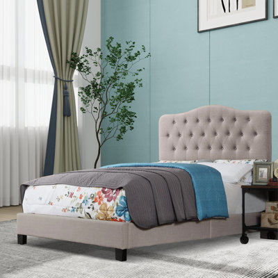 Upholstered Button-tufted Platform Bed Frame with Adjustable Height Headboard