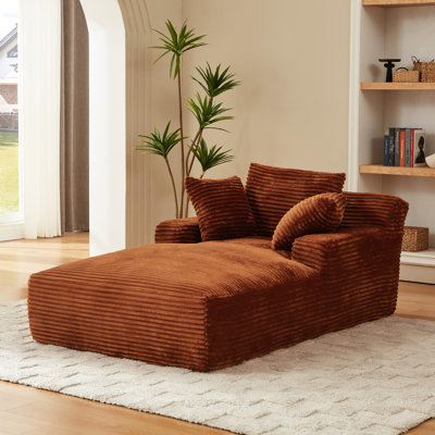 Oversized Orange Corduroy Sleeper Couch, Comfy Chaise For Living Room, No Assembly, Spring Package, Instant Use Indoor Lounge Chair, Relaxing In Office, Ergonomic Comfort