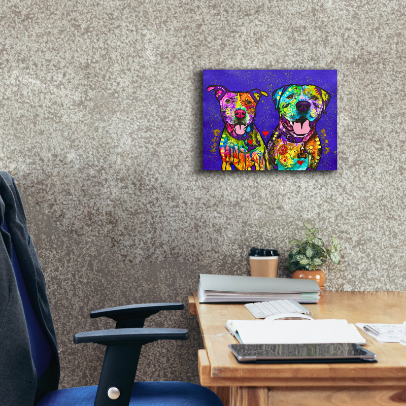 «Two Pitties» par Dean Russo, art mural sur toile, H 12 po x l 16 po x P 0,75 po