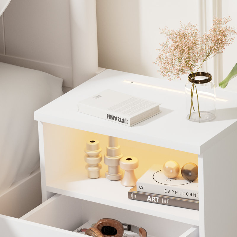 Deneem 39cm W MDF/particle Board Bedside Table, White