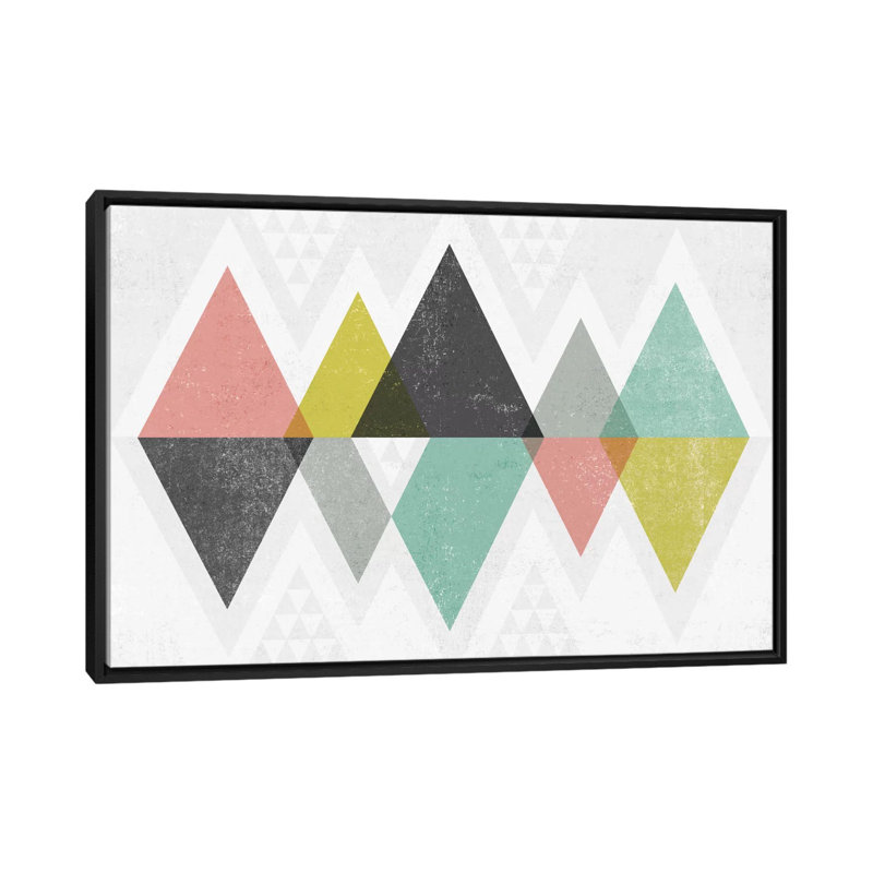 « mod triangles ii », impression sur toile tendue, H 18 po x l 26 po x P 1,5 po, Toile avec cadre noir, Pas de tapis