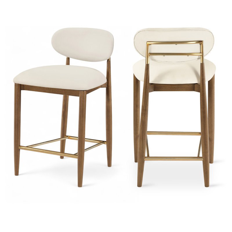 Riccio Vegan Leather Upholstered Stool, Brown, Vegan Leather Cream, Brushed