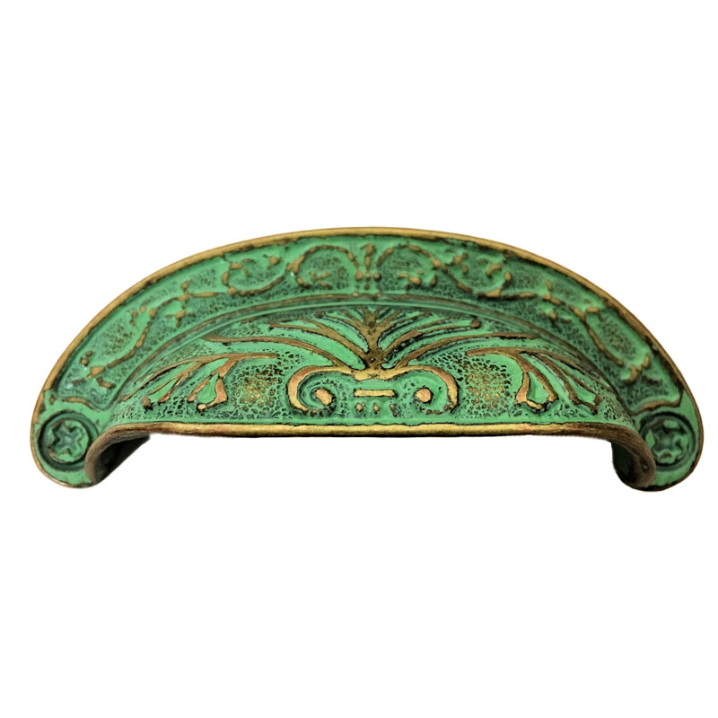 Poignée coupelle 2-1 / 2 "Baroque, Vert-de-gris