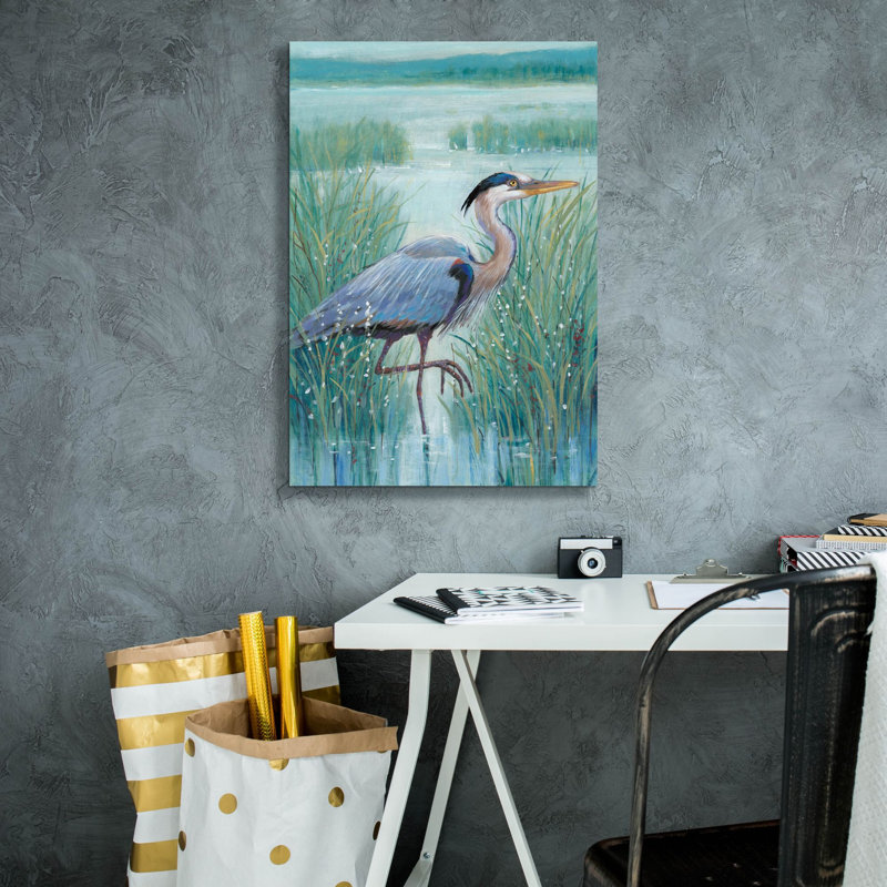 «Wetland Heron I» par Tim O'toole, art mural sur toile, H 26 po x l 18 po x P 0,75 po