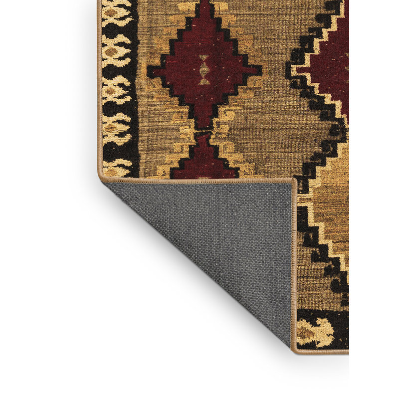 Tapis en laine / polyester tissé à la machine Bennye en rouge / noir / beige, Rectangle 2 pi x 4 pi