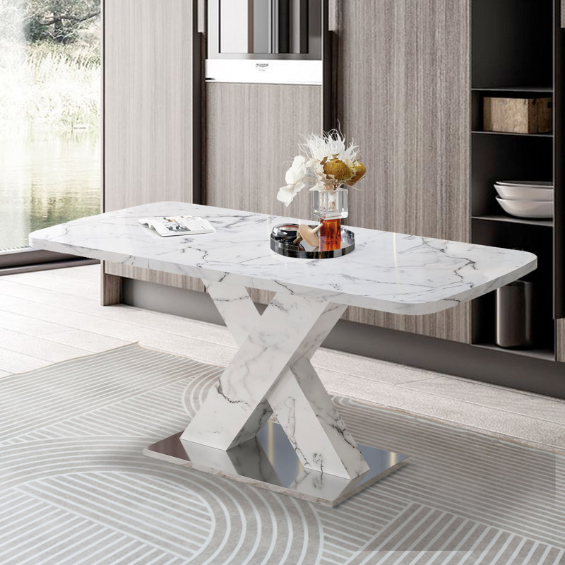 Drumack Extendable Metal Base Dining Table, White