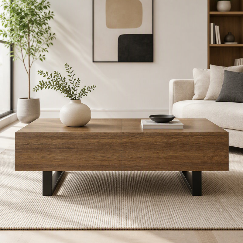Table basse à plateau coulissant avec rangement dissimulé, Walnut
