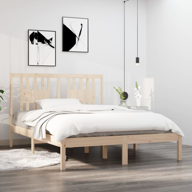 Bed Frame Solid Wood, Double (4'6"), natural