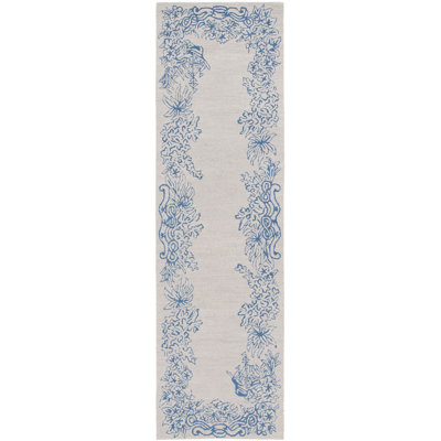 Chelsea Hand Tufted Wool/Cotton Floral Rug in Grey/Blue