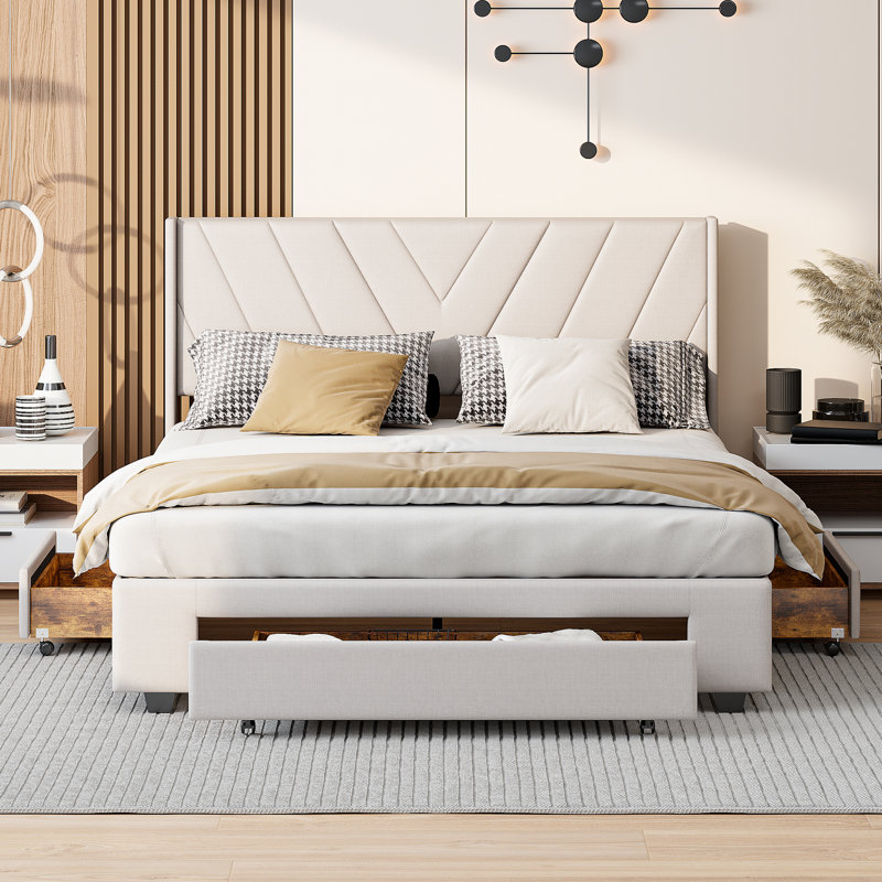 Upholstered Bed Frame with Channel Tufted Headboard, European Double (140 x 200 cm)
