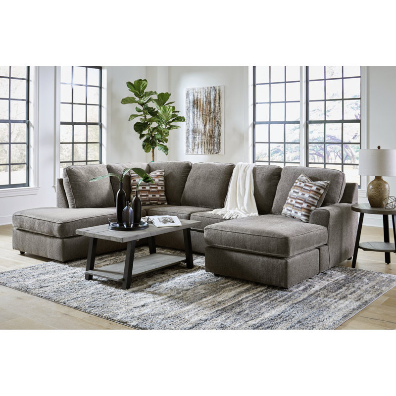 Canapé modulaire 2 pièces avec méridienne Akaycia, Polyester gris, Orienté à gauche (vu de face)