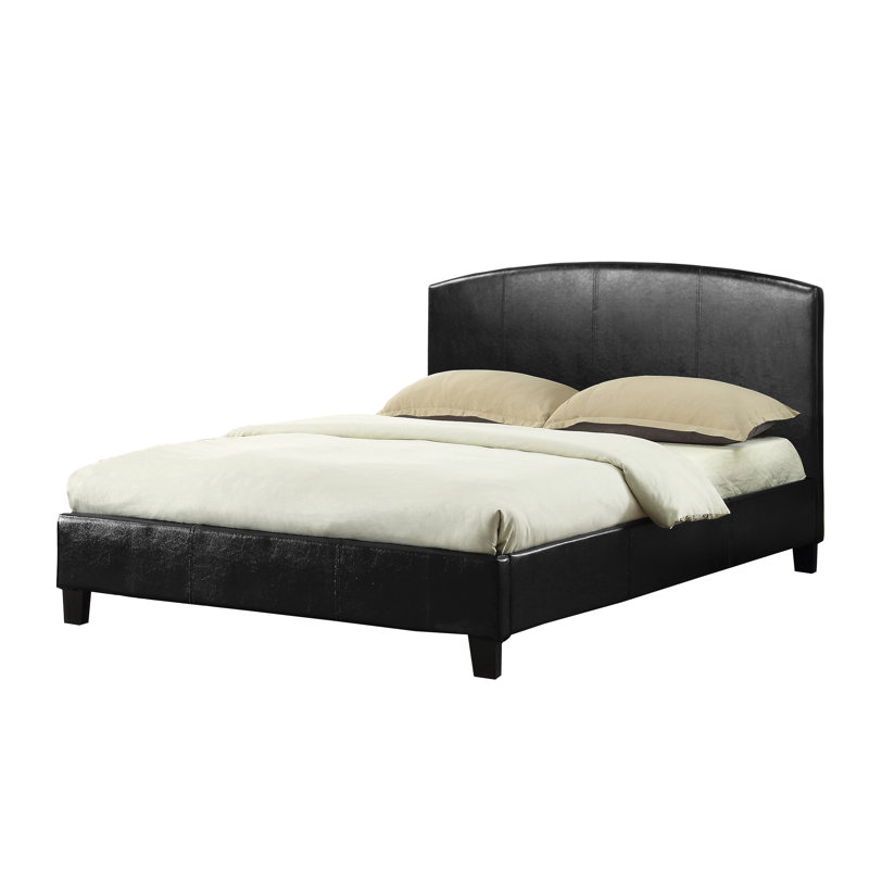 Lit plateforme tapissier moderne avec tête de lit incurvée, cadre de lit en similicuir, aucun sommier requis, espresso, grand